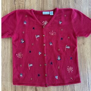 VTG Croft & Barrow Red Patriotic Patter Cardigan Sweater Size Small